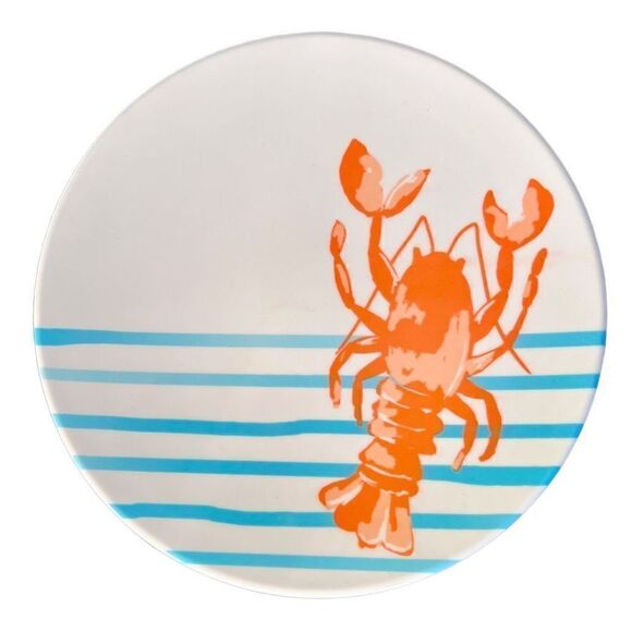 4-PIECE MELAMINE PLASTIC SET APPETIZER PLATES LOBSTER AQUA STRIPE DESIGN - Picture 3 of 8
